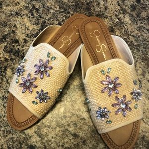 Women’s Jessica Simpson gem studded woven slides sandals shoes sz9